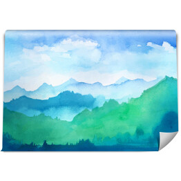Fototapeta winylowa zmywalna Góry w odcieniach błękitu i zieleni malowane akwarelą
