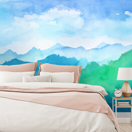 Fototapeta Góry w odcieniach błękitu i zieleni malowane akwarelą