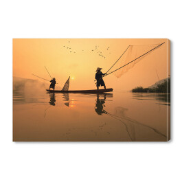 Obraz na płótnie Łowienie ryb w rzece Mekong o poranku, Tajlandia