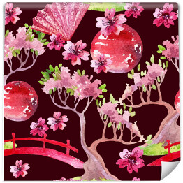 Tapeta samoprzylepna w rolce Japoński wzór w odcieniach różu i zielenii na białym tle