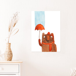 Plakat samoprzylepny Miś z czerwonym parasolem