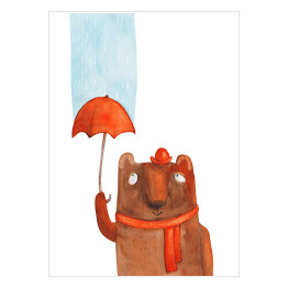 Plakat samoprzylepny Miś z czerwonym parasolem