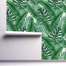 Tapeta w rolce Tropikalne liście palmowe rozłożone na białym tle