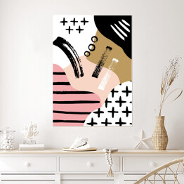Plakat samoprzylepny Skandynawska kompozycja abstrakcyjna w kolorze czarnym, białym i pastelowym różowym