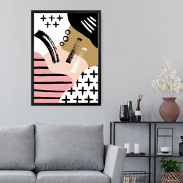 Obraz w ramie Skandynawska kompozycja abstrakcyjna w kolorze czarnym, białym i pastelowym różowym