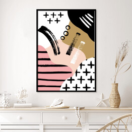 Plakat w ramie Skandynawska kompozycja abstrakcyjna w kolorze czarnym, białym i pastelowym różowym