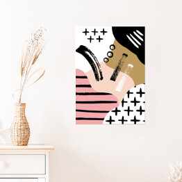 Plakat samoprzylepny Skandynawska kompozycja abstrakcyjna w kolorze czarnym, białym i pastelowym różowym