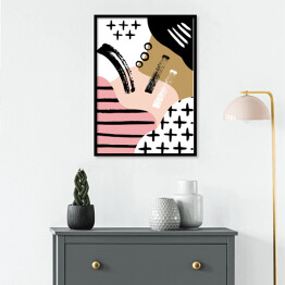Plakat w ramie Skandynawska kompozycja abstrakcyjna w kolorze czarnym, białym i pastelowym różowym