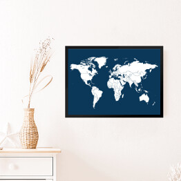Obraz w ramie Biała mapa świata na ciemnym tle