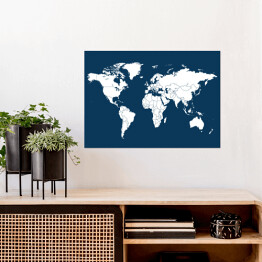 Plakat samoprzylepny Biała mapa świata na ciemnym tle