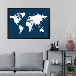 Obraz w ramie Biała mapa świata na ciemnym tle