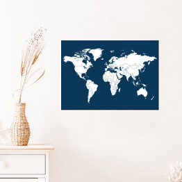 Plakat Biała mapa świata na ciemnym tle