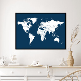 Plakat w ramie Biała mapa świata na ciemnym tle