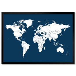 Plakat w ramie Biała mapa świata na ciemnym tle