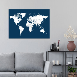 Plakat Biała mapa świata na ciemnym tle