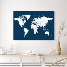 Obraz na płótnie Biała mapa świata na ciemnym tle