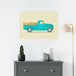 Plakat samoprzylepny Klasyczny niebieski pickup - ilustracja