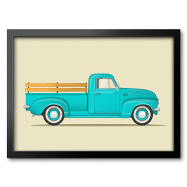 Obraz w ramie Klasyczny niebieski pickup - ilustracja