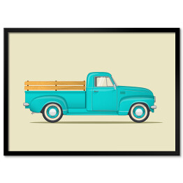 Plakat w ramie Klasyczny niebieski pickup - ilustracja