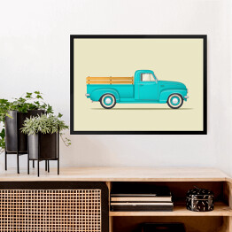 Obraz w ramie Klasyczny niebieski pickup - ilustracja