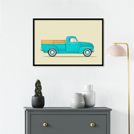 Plakat w ramie Klasyczny niebieski pickup - ilustracja