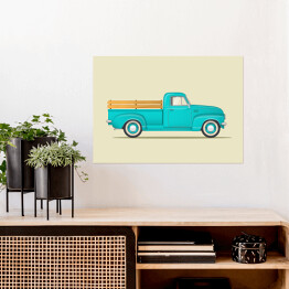Plakat samoprzylepny Klasyczny niebieski pickup - ilustracja