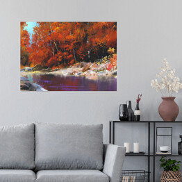 Plakat Rzeka w lesie jesienią
