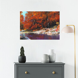 Plakat samoprzylepny Rzeka w lesie jesienią