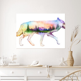 Plakat Podwójna ekspozycja - barwny wilk