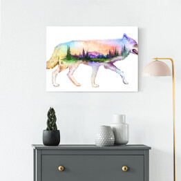 Obraz na płótnie Podwójna ekspozycja - barwny wilk
