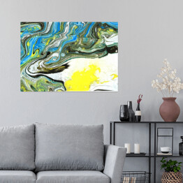 Plakat samoprzylepny Marmurowy wzór w kolorach niebieskim, białym i żółtym