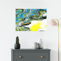 Plakat samoprzylepny Marmurowy wzór w kolorach niebieskim, białym i żółtym