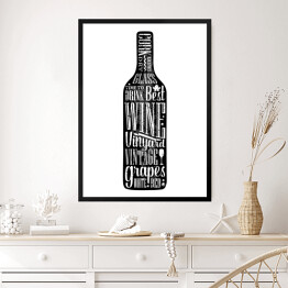 Obraz w ramie Napis na czarnej butelce wina