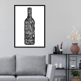 Plakat w ramie Napis na czarnej butelce wina
