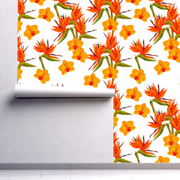 Tapeta samoprzylepna w rolce Żółte i pomarańczowe egzotyczne kwiaty 