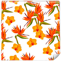 Tapeta samoprzylepna w rolce Żółte i pomarańczowe egzotyczne kwiaty 