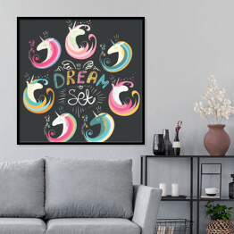 Plakat w ramie Ilustracja z napisem - "Dream set" na czarnym tle