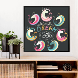 Obraz w ramie Ilustracja z napisem - "Dream set" na czarnym tle