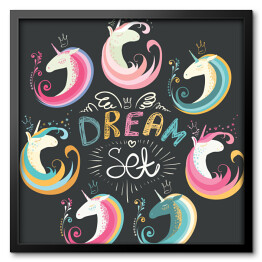 Obraz w ramie Ilustracja z napisem - "Dream set" na czarnym tle