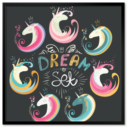 Plakat w ramie Ilustracja z napisem - "Dream set" na czarnym tle