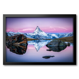 Obraz w ramie Stellisee i Matterhorn w Szwajcarskich Alpach blisko Zermatt, Szwajcaria