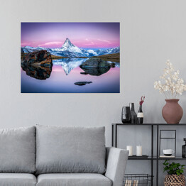 Plakat Stellisee i Matterhorn w Szwajcarskich Alpach blisko Zermatt, Szwajcaria