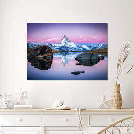 Plakat Stellisee i Matterhorn w Szwajcarskich Alpach blisko Zermatt, Szwajcaria