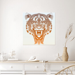 Plakat samoprzylepny Rysunek głowy tygrysa - ilustracja w stylu etnicznym