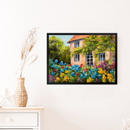Obraz w ramie Obraz olejny - dom w ogrodzie kwiatowym
