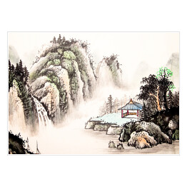 Plakat Chiński pejzaż górski w sennym klimacie