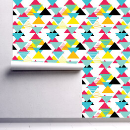 Tapeta samoprzylepna w rolce Geometryczny wzór w podstawowych kolorach w stylu retro lat 80-tych