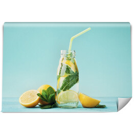Fototapeta Lemoniada z cytryną i miętą w słoiku