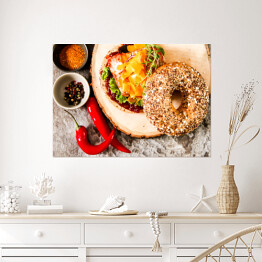 Plakat Domowe kanapki z tuńczykiem, z sałatą i sosem