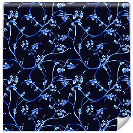 Tapeta w rolce Błękitne gałązki z kwiatami na ciemnym tle